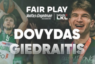 LKL komandų kapitonai "Fair Play" apdovanojimą vėl skyrė "Žalgirio" gynėjui